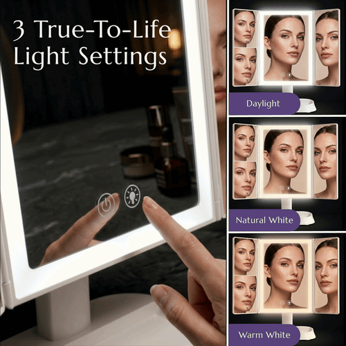 Trifold LED Makeup Mirror